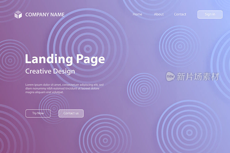 Landing page Template - Abstract gradient background with Purple circles